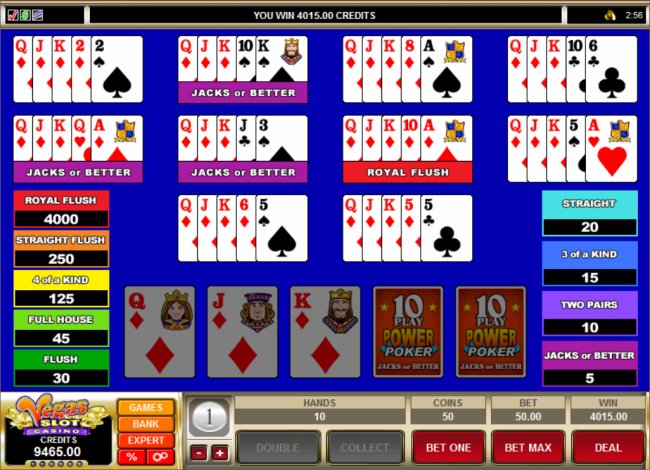 play multi-hand Video Poker at Vegas Slot Casino